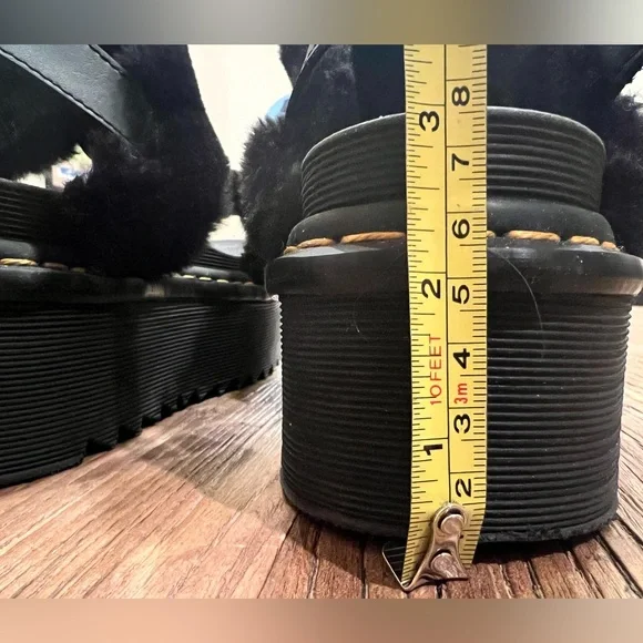 Dr. Martens Francis Fluffy F Fur Leather Sandals, Black, Like New, Size 7-8 /38 - Picture 8 of 11